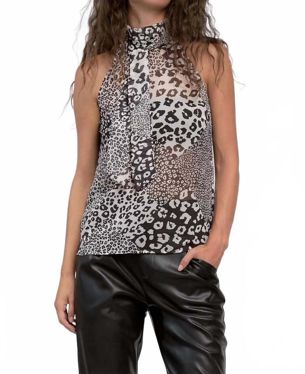 NEW ELAN sleeveless halter tie front tank top in black white leopard
